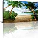 Wall Art Sea Beach Coconut Tree Landscape Picture Print Canvas Wall Art Modern Giclee Artwork Home Decor Stretched and Framed Ready to Hang,2cm Thick Frame, Waterproof Artwork., 40"L x 20"W