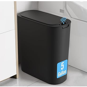 Cesun Motion Sensor Can, 5 Gallon Automatic Bathroom Garbage Can with Lid, Touchless Smart Plastic Slim Wastebasket for Bathroom, Office, rv, Bedroom, Living Room, Black