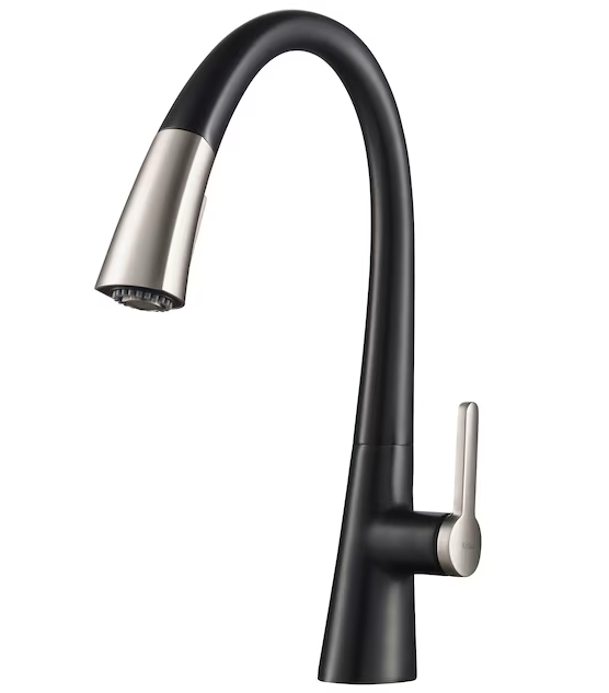 Kraus Nolen Spot Free Stainless/Matte Black Single Handle Deck-mount Pull-down Kitchen Faucet with Sprayer ( Deck Plate Included )