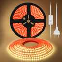 AC 110V LED Strip Lights 2 Meter Outdoor Rope Lights Waterproof Warm White 3000K Cuttable LED Tape 6.56 Feet Adhesive LED Lights for Bedroom Under Cabinet Lighting