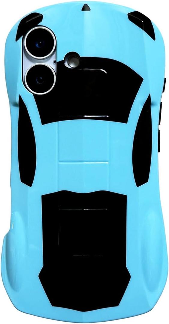 Case for iPhone 16 for Teen Boys Girls, 3D Race Sport Car Design iPhone16 Phone Cover Kids, Cute Cool Sturdy Soft iPhone 16 Cover (Blue Car)