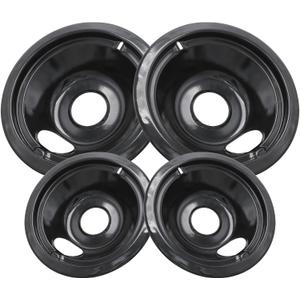 GE Black Stove Drip Pans, 10% Energy Save by Enamel Spraying Prevent Bending and Rust - Include 2 6'' Burner Drip Pans and 2 8'' Drip Bowl