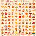 10 x Fall Stickers - 100 PCS Thanksgiving Stickers | Autumn Pumpkin Maple Leaf Games Toys Gifts Fall Crafts Bulk Activities Party Favors Supplies for Friendsgiving Classroom Home