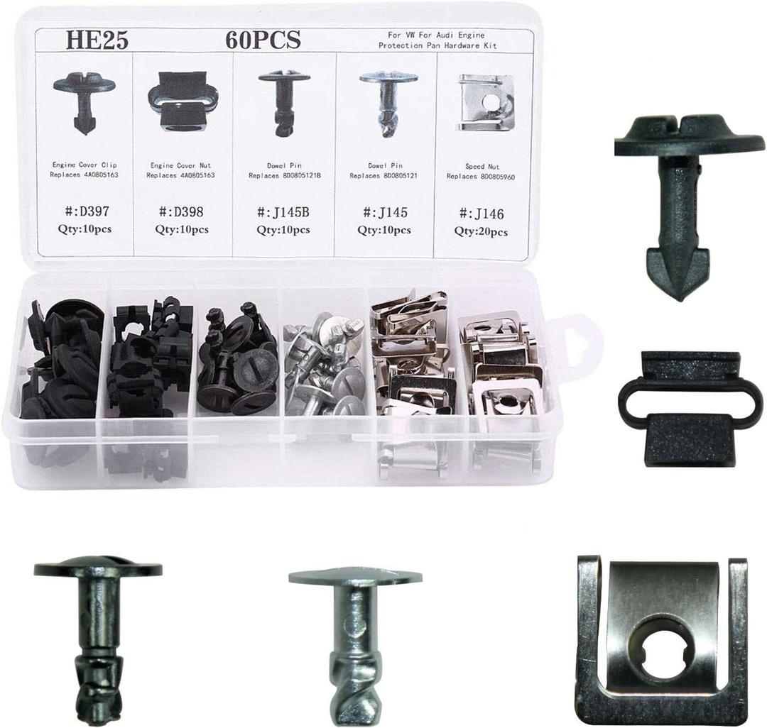 60Pcs Engine Undertray Cover Clips Bottom Metal Screw Bolt Kit for Audi VW