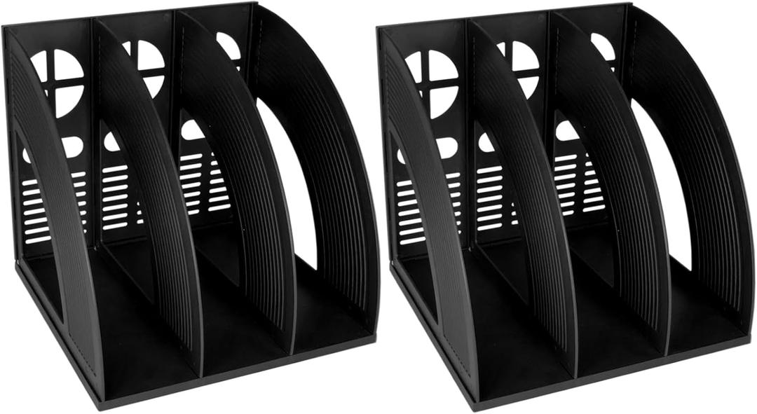 SAYEEC 2Pcs Magazine Holder Plastic File Sorter Binder Holder for Desk Folder Organizer Stand Book Shelf Dividers Vertical Filling Storage Rack Desktop Bookshelf Display Box for Office School (Black)