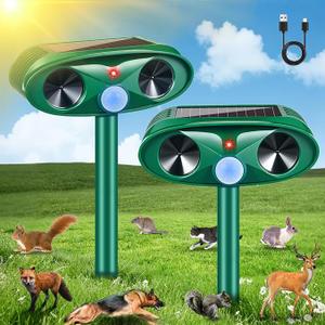 2 Pack Solar Ultrasonic Animal Repellent Outdoor,Deer Repellent Motion Detection,Waterproof Deterrent for Cat Squirrel Mouse Raccoon Dog Rabbit