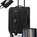 Carry On Luggage 22x14x9 Airline Approved, 22-Inch Suitcases with Spinner Wheels, Softside Carry-on Luggage with TSA Lock for Men Women Business Trip, Lightweight Large Capacity Luggage for Travel (Black)