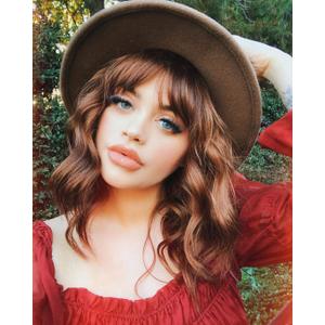 Short Curly Wigs with Bangs for Women 14 Inches Wavy Bob Wig Synthetic Heat Resistant Fiber Wigs (27-30)