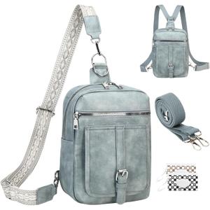 Sling Bag Crossbody Backpack - 2 in 1 Leather Cross Body Bag Fanny Pack with 2 Removable Straps (Denim Blue)