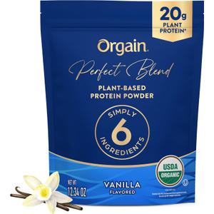 Orgain Organic Vegan Perfect Blend Protein Powder, 20g Clean Plant Protein, 6 Ingredients, <1g Sugar, Gluten Free, Non-GMO; No Artificial Flavors, Stevia Extract, Dairy or Soy Ingredients- Vanilla (EXP 07/03/26)