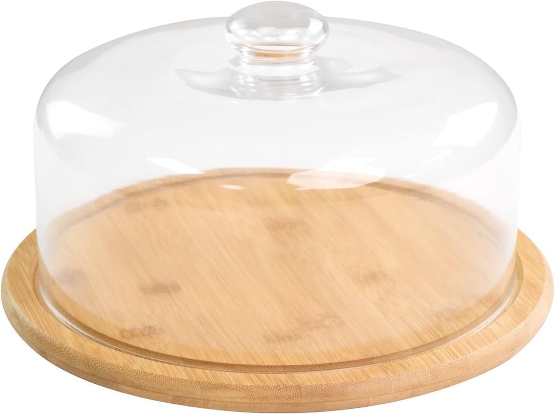 10.2''Glass Dessert Dome with Base, 11.8"Decorative Cake Tray with Glass Dome Cover, Cake Fruit Display Server Tray for Kitchen, Birthday, Weddings, Appetizer Dessert & Cheese Serving Platter
