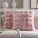 Neelvin Pink Faux Fur Cozy Soft Double-Sided Decorative Throw Pillow Covers 16x16 inch Set of 2,Velvet Pillowcase Cushion Case for Sofa Couch