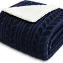 Exclusivo Mezcla Twin Size Sherpa Fleece Bed Blanket, Reversible Velvet Warm Blankets for Bed Couch Sofa, 90x66 Inches, Navy Blue