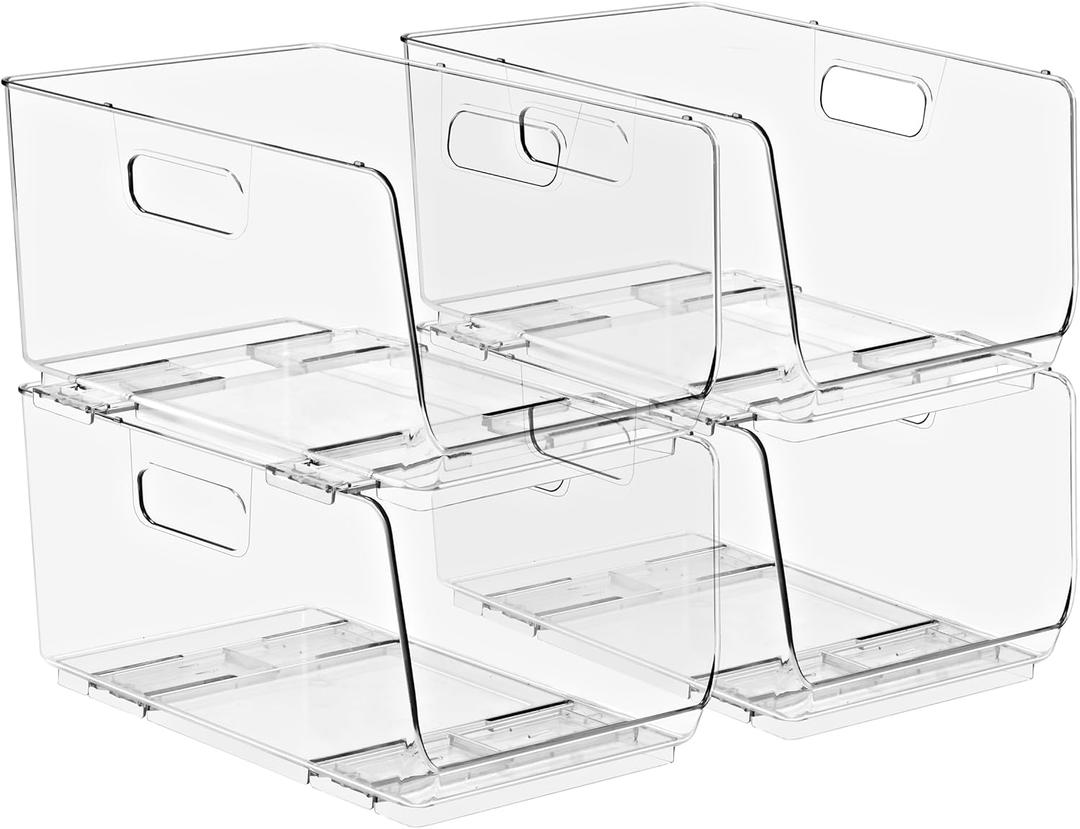 Sorbus Stackable Storage Bins Open Front - Pantry Bins for Storage and Organization for Kitchen - Clear Pantry Organizer Bins (Medium 4 Pack)