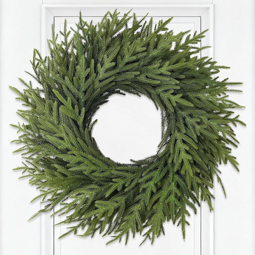 Christmas Wreaths 26" Norfolk Pine Wreath for Front Door, Artificial Christmas Wreaths Faux Green Fake Pine Needles Wreath for Front Door Wall Windows Indoor Outdoor Christmas Decor
