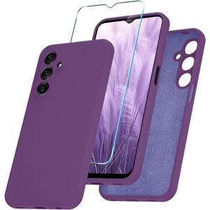YENAPOON for Samsung Galaxy A15 5G Case, Silicone Phone Case with 1 Screen Protector, Soft Anti-Scratch Microfiber Lining, Full Body Shockproof Slim Cover, Purple