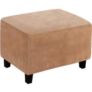 Ottoman Cover, Stretch Rectangle Velvet Ottoman Slipcovers of Foot Stool for Living Room, Folding Storage Furniture Protector with Elastic Bottom, Machine Washable(Camel, L)