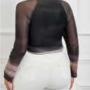 MakeMeChic Women's Plus Size Tie Dye Square Neck Lettuce Trim Asymmetrical Long Sleeve Tee Shirt Tops (Black, XXXL)