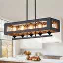 5-Light Farmhouse Pendant Light for Dining Room, Matte Black Rustic Kitchen Island Lighting, Adjustable Height Chandeliers for Kitchen Dining Room Table