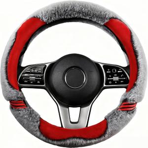 Soft Fuzzy Fluffy Fur Steering Wheel Cover Leather Women Men Red Sute Sporty 14 inch Universual Car Accessories Non-Slip Decoration
