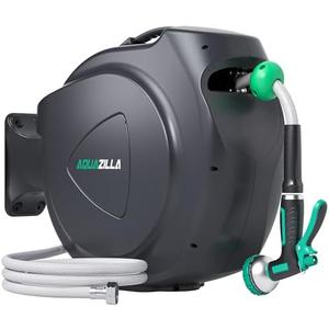 Retractable Garden Hose Reel - 5/8 in x 100 ft Automatic Wall Mount Heavy Duty Automatic Water Hose Reel with 9 Patterns Nozzle, Kink-Resistant Hose, 180° Swivel, Auto-Lock for Outdoor Watering, Wall Mount