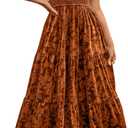 Simplee Velvet Dress for Women Semi Formal Short Sleeve Floral Smocked Empire Waist Fall Winter Wedding Guest Dresses (Medium, Earthy Orange)