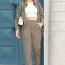 Balleay Art Women Straight Leg Dress Pants High Elastic Waisted Slacks Business Casual Work Office Trousers (S)