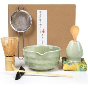 Matcha Whisk Set, 8pcs Japanese Ceremonial Matcha Kit include Mixing Bowl with Spout, Bamboo Whisk and Holder, Bamboo Matcha Scoop and Spoon for Matcha Tea Lovers