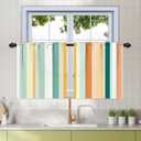 Renaiss 26 x 36 Inch Colorful Striped Kitchen Curtains Short Rustic Stripe Printed Cafe Small Curtain Farmhous Light Filtering Window Treatment Tiers for Bathroom Rod Pocket Curtain Drapes 2 Panels