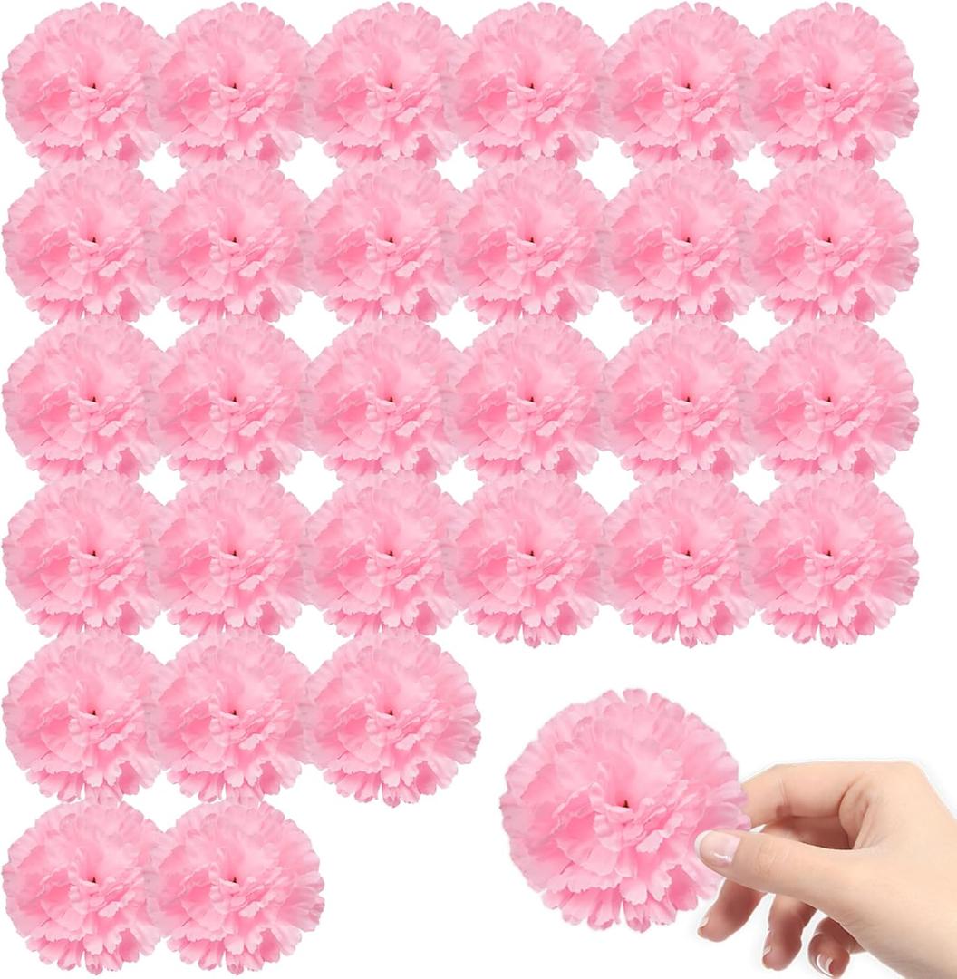 30 Pcs Pink Marigold Flower Heads,3.5 inch Silk Marigolds Stemless Artificial Flowers for Decoration, Artificial Marigolds for Home Party Wedding DIY Decor