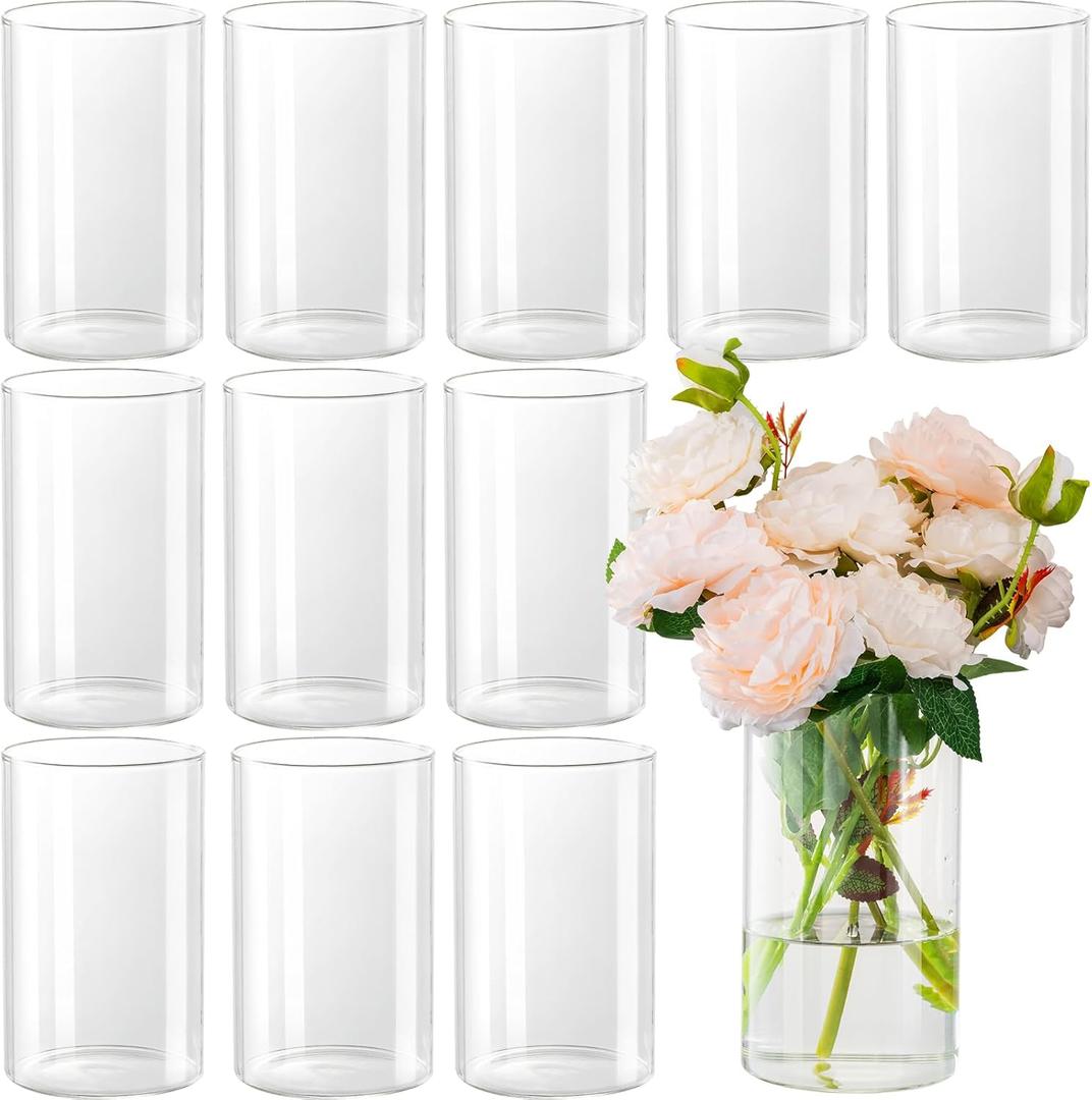 12pcs Glass Cylinder Vases for Centerpieces - 6 Inch Tall Flower Vase for Wedding Decorations, Clear Glass Flower Vases Floating Candle Holder for Table Centerpiece Wedding Home Dcor
