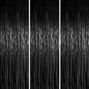 Voircoloria 3.3 x 6.6 ft Foil Fringe Backdrop Curtains, Tinsel Streamers Party Decorations, Fringe Backdrop for Birthday, Baby Shower, Gender Reveal, Graduation (3, Black)