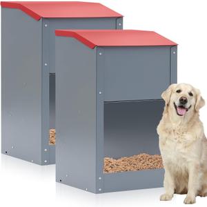 2 Pcs 25 Lbs Large Galvanized Automatic Dog Feeder Dog Food Dispenser with Handle Acrylic Panel Galvanized Gravity Feeder Thickened Rust Proof Outdoor Hanging for Doggie Breed Food Container