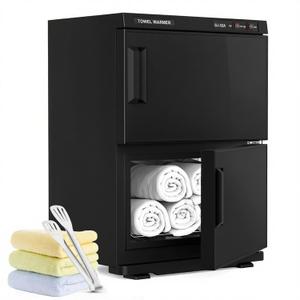 Kikihouse Hot Towel Warmer, 32L Large Capacity Hot Towel Cabinet, Facial Towel Warmers with Clip & Stainless Steel Rack & Water Drip Tray, Fits 80 Towels, for Spa, Salon, Esthetician (black)
