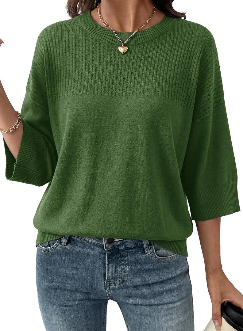Dokotoo Womens Half Sleeve Casual Oversized Trendy Sweaters Crewneck Cropped Sweater Knit Tops (XL)