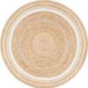 Jute Rug Hand Braided Round Area Rug Handmade Rug for Home Decor (2 Feet Round (24 x 24 Inches), Beige + White Line)