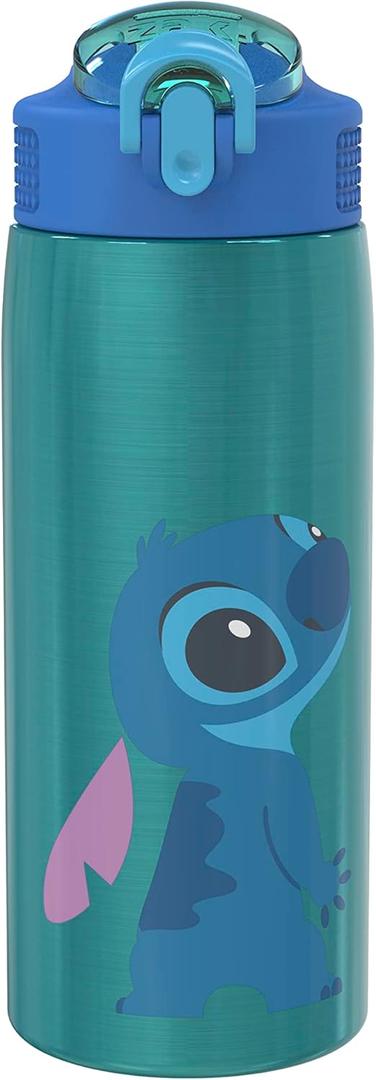 Zak Designs Disney Lilo and Stitch Water Bottle for Travel and At Home, 19 oz Vacuum Insulated Stainless Steel with Locking Spout Cover, Built-In Carrying Loop, Leak-Proof Design (Stitch)