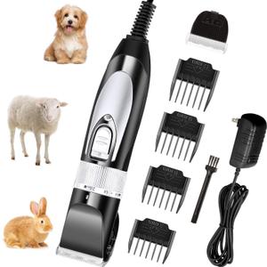 Mudder Electric Goat Clipper 12v High Power Dog Shaver Clipper for Grooming Low Noise Plug Pet Trimmer with 4 Guide Comb 1 Replacement Cutter Head 1 Cleaning Brush(Black)