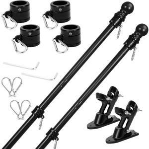 Yeesun American Flag Pole Kit (2 Packs) for Outside House with Bracket - Residential & Commercial Use, 3x5Wall Mount Flags, for House Porches(without,Black)