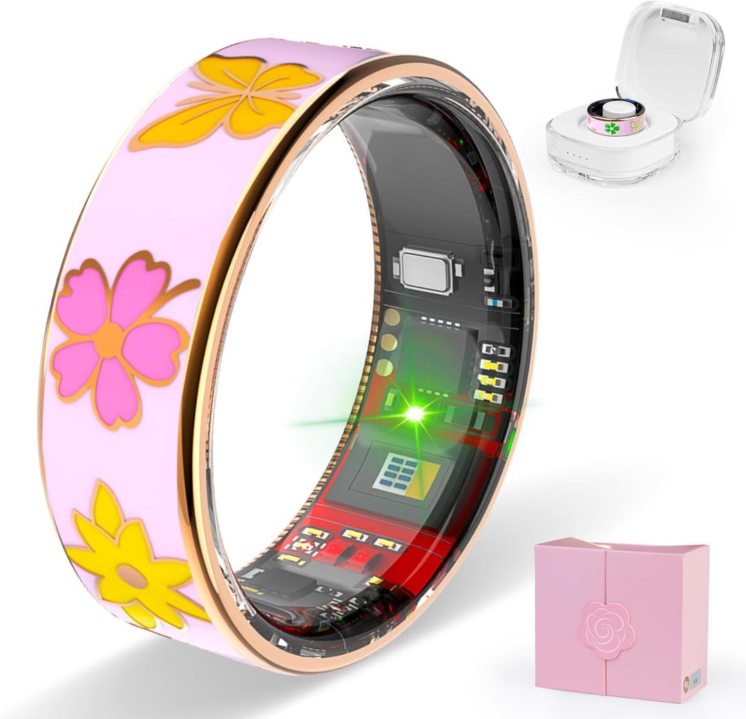 Smart Ring Men & Women Ring Sleep Tracker Pedometer Long Battery Life No Subscription Fee, IP68 Waterproof(Pink, 8)