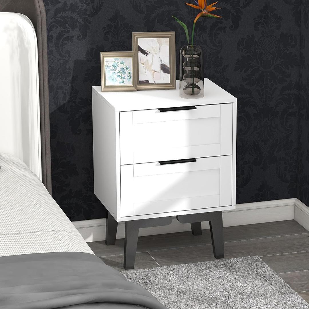 TaoHFE Modern Mid Century Wooden Nightstand with Drawer - 22 Inch Bedside Table with Storage for Bedroom - White (1 Pcs White)