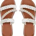 Verdusa Women's Pearls Braided Flat Sandals Open Toe Slip On Beach Slides (White)
