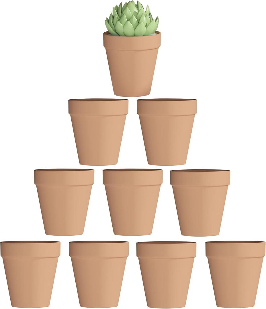 Fcacti 4 Inch Terra Cotta Pots with Drainage - 10 Pack Small Terracotta Pots for Tiny Cactus Herb lithop, Clay Flower Pots, Great for Plants, Crafts, Wedding Favor