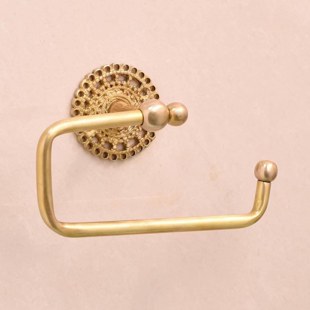 IndianShelf Premium Decorative Boho Antique Brass Toilet Paper Holder Unique Floral Gold Bathroom Hardware