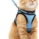 Rabbitgoo Cat Harness and Leash Set for Walking Escape Proof, Adjustable Soft Kittens Vest with Reflective Strip for Cats, Comfortable Outdoor Vest, Light Blue, Medium