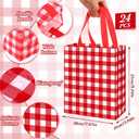 Supervitae 24 Pack Gingham Gift Bags Medium Red and White Theme Party Decoration Supplies Reusable Non Woven Totes for Checkered Dinner Baby Shower Wedding Party Favor(9.8" x 7.9" x 3.9")