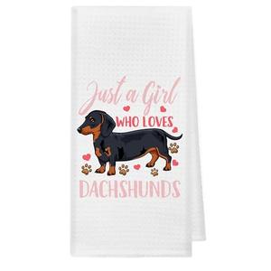 Pack of 2, kunlisa Dachshund Kitchen Towels,Black and Tan Dachshund Kitchen Towels and Dishcloths 16×24 Inch,Funny Sausage Dog Hand Dish Tea Towel for Kitchen Decor,Dachshund Mom Gifts(white3)