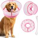 Inflatable Recovery Dog Cone Collar for Large Medium Dogs After Surgery, Soft Dog Donut Collar Adjustable Recovery Bone for Pets, Prevent from Biting & Scratching (Pink, XL)
