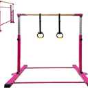 Gymnastics Bar for Kids Girls Ages 3-15 with Ring for Home Indoor Training Equipment- Steady Steel Construction, Anti-Slip, Easy to Assemble, 3' to 5' Adjustable Height (4.8FT, DARK PINK)