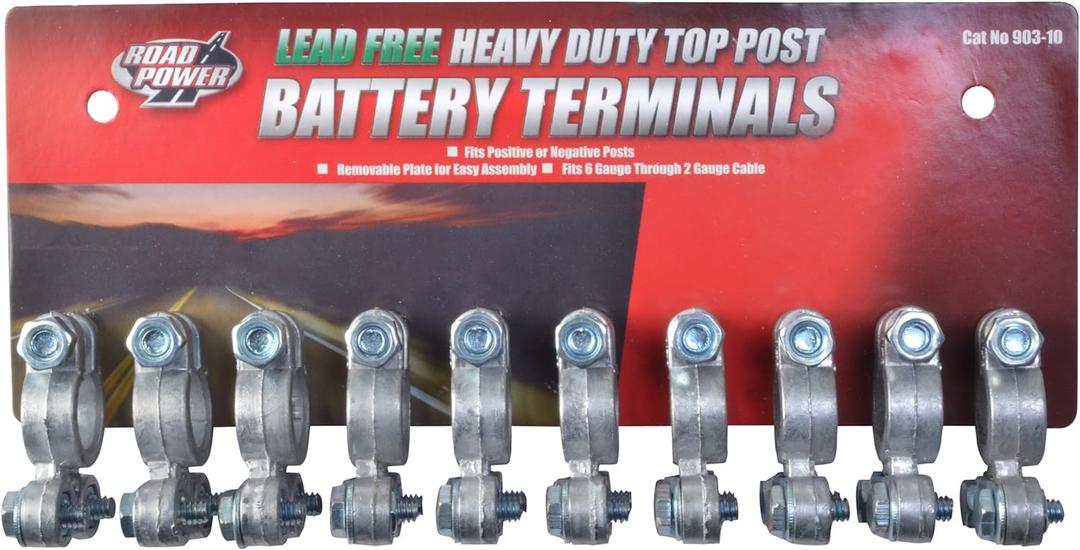 Road Power 903-10 Top Post Battery Terminal; 10-Pack; Chrome; 6 and 12-Volt